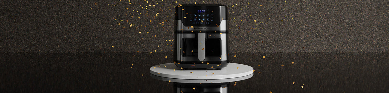 Air fryer on a pedestal with confetti