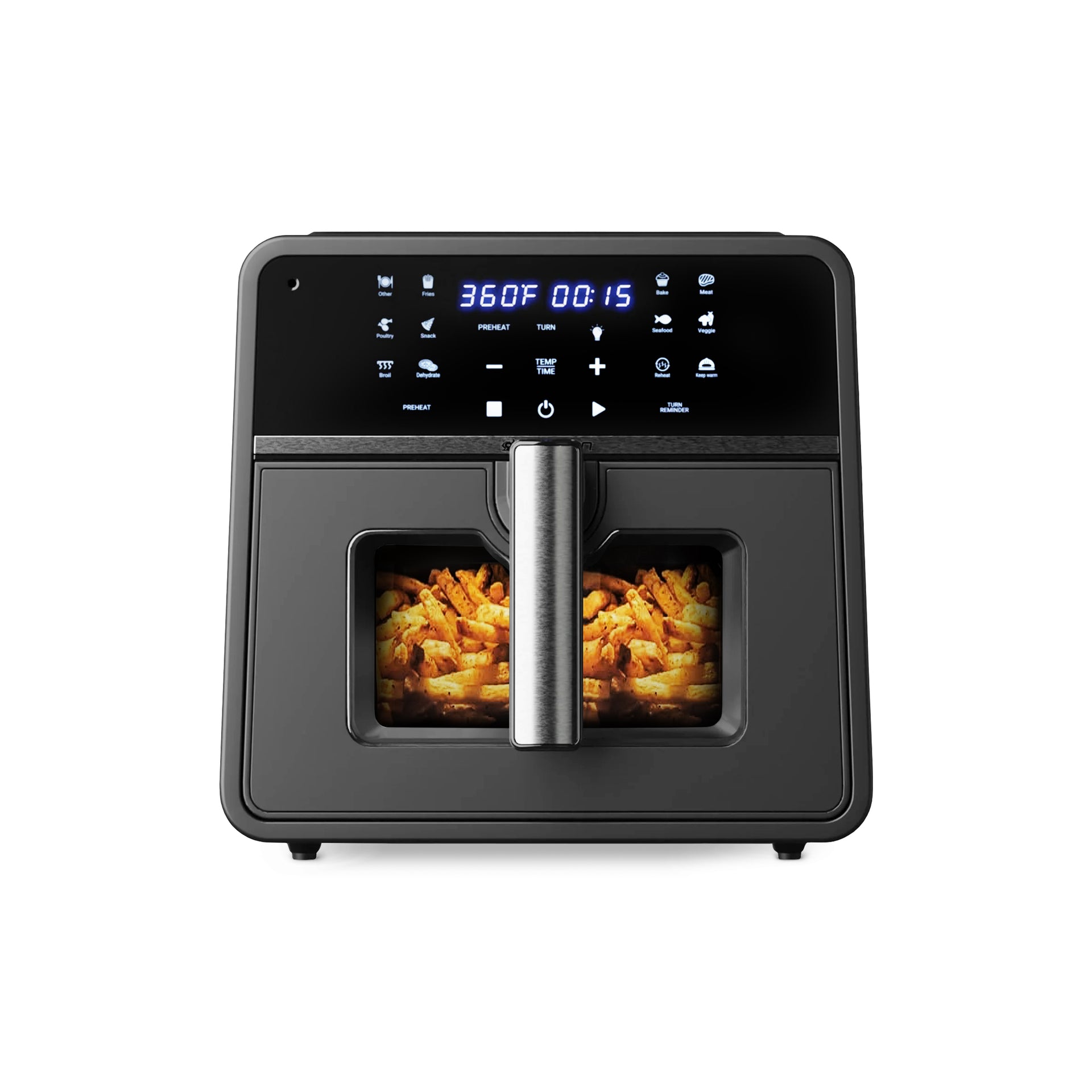 Emerson SmartVoice 10QT 6-in-1 Air Fryer ES1003 with digital display and sleek black finish, perfect for smart home kitchens.