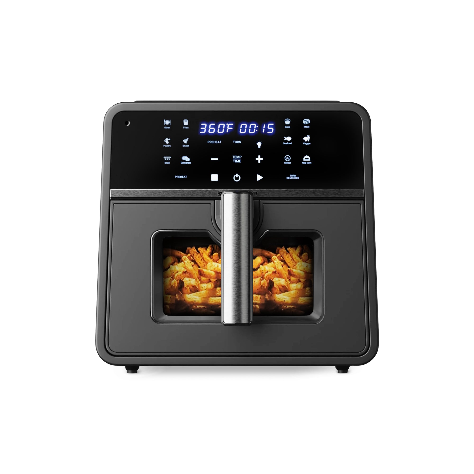 Emerson SmartVoice 10QT 6-in-1 Air Fryer ES1003 with digital display and sleek black finish, perfect for smart home kitchens.