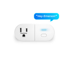 Smart plug with voice control feature on a white background
