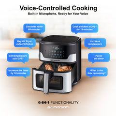Emerson SmartVoice 5.3QT 6-in-1 Air Fryer, 1000+ Voice Commands, No APP, No WIFI, Air Fry, Bake, Reheat, Dehydrate