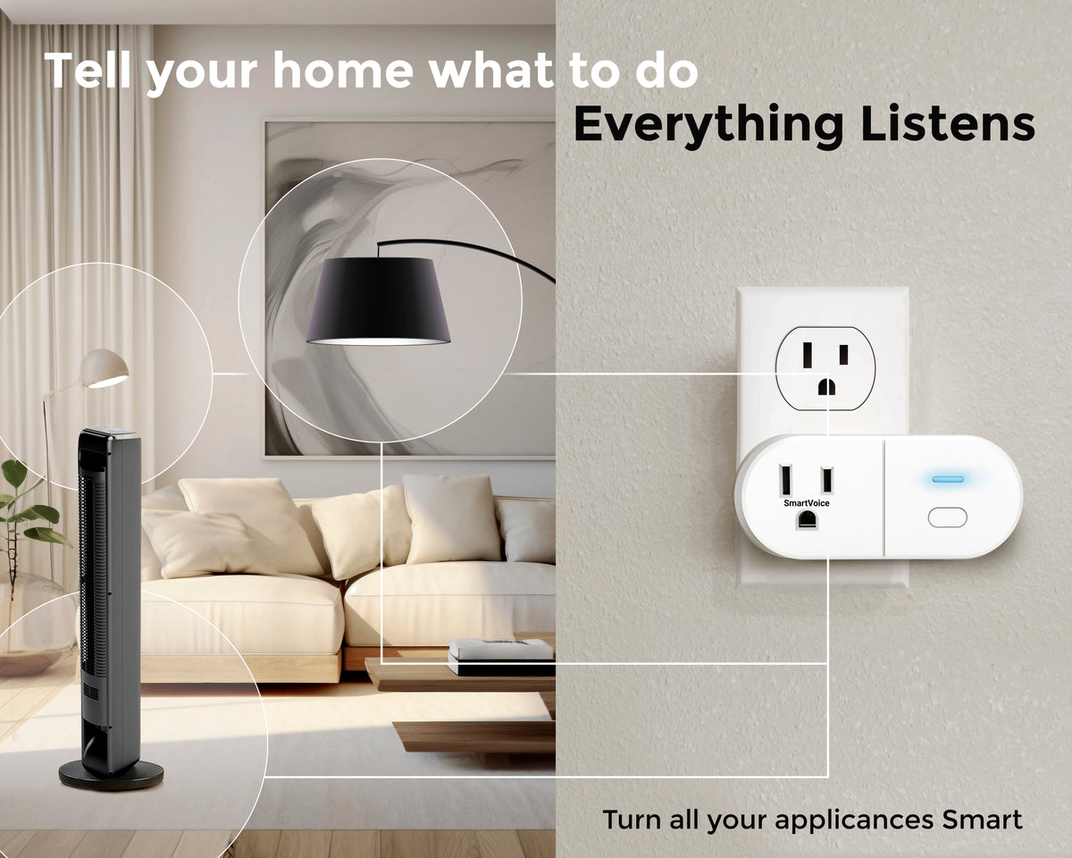 Smart home control system with text 'Tell your home what to do. Everything Listens.'