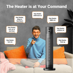 Emerson SmartVoice 32-inch tower space heater in black with digital controls and display for smart home heating.