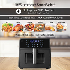 Emerson SmartVoice 10QT 6-in-1 Air Fryer, 1000+ Voice Commands, No APP, No WIFI, Air Fry, Bake, Reheat, Dehydrate