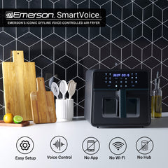 Emerson SmartVoice 10QT 6-in-1 Air Fryer, 1000+ Voice Commands, No APP, No WIFI, Air Fry, Bake, Reheat, Dehydrate