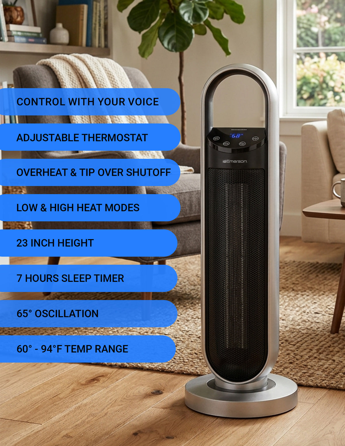 Emerson SmartVoice 23" Tower Space Heater ES200ER