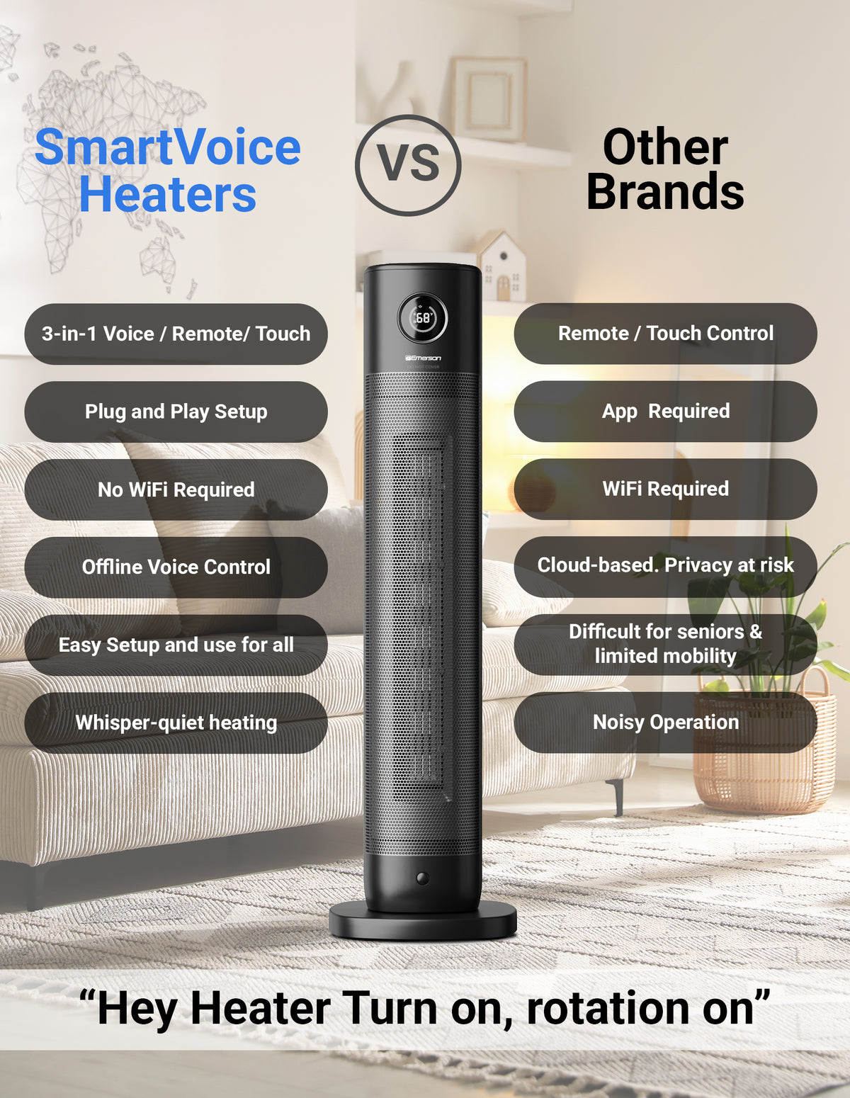 Emerson SmartVoice 32" Tower Space Heater ES200FR