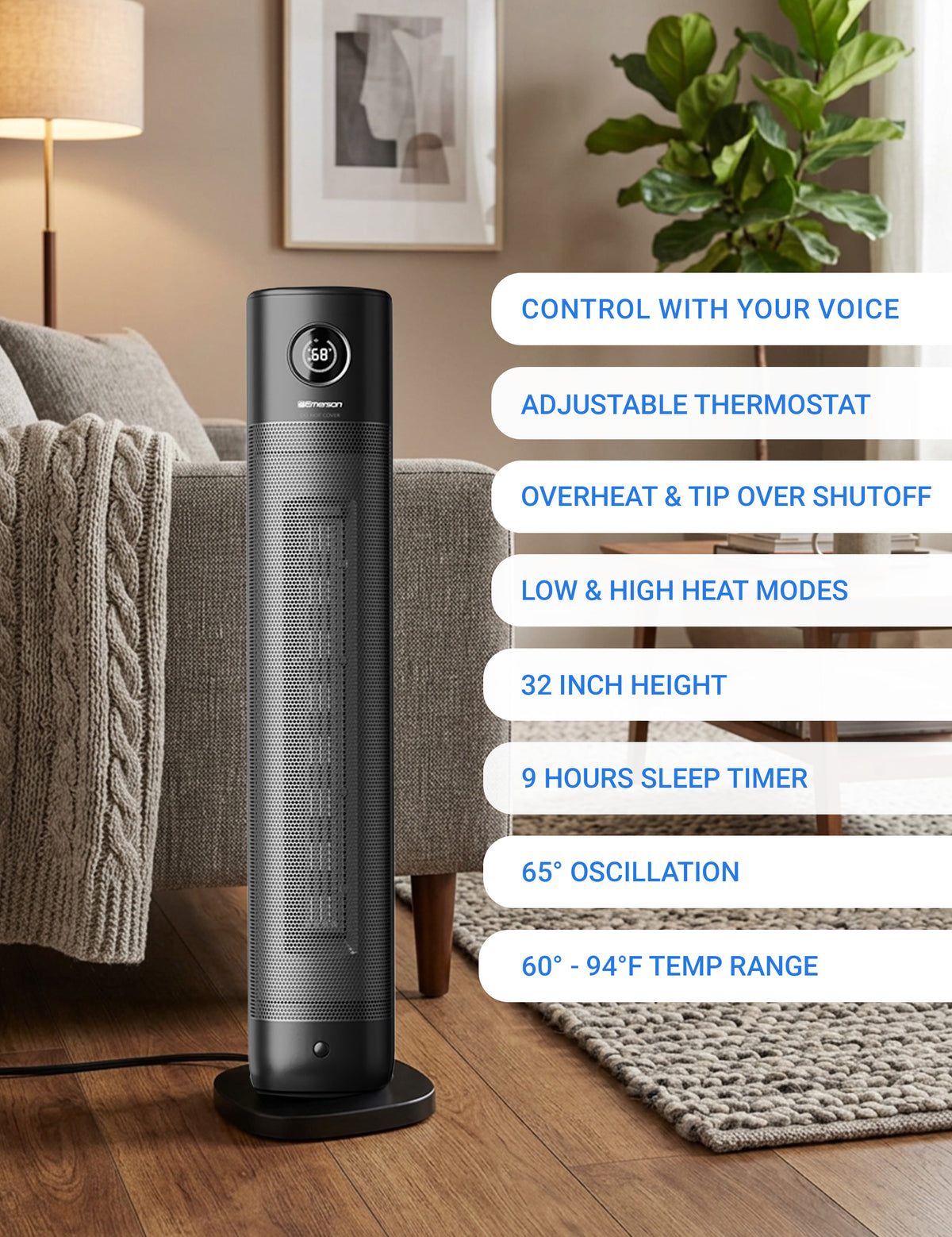 Emerson SmartVoice 32" Tower Space Heater ES200FR