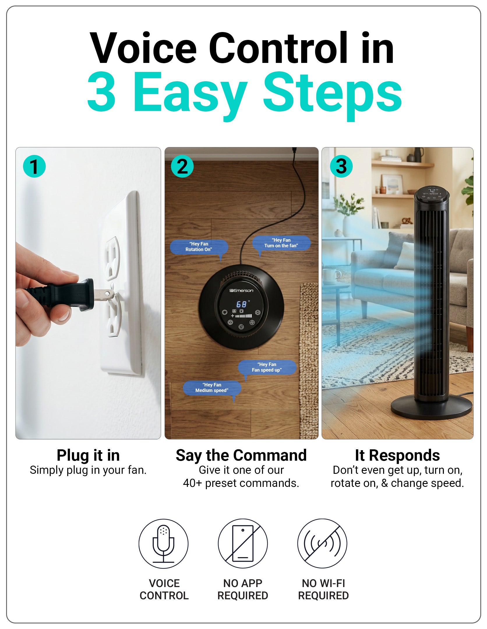 Emerson SmartVoice 29” Tower Fan ES2907