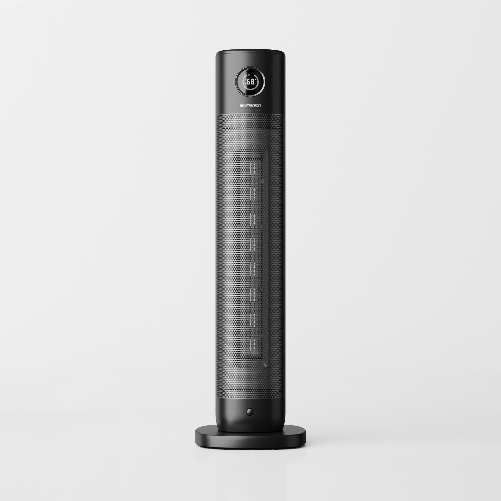 Emerson SmartVoice 32-inch tower space heater with digital controls and modern design for smart home heating.